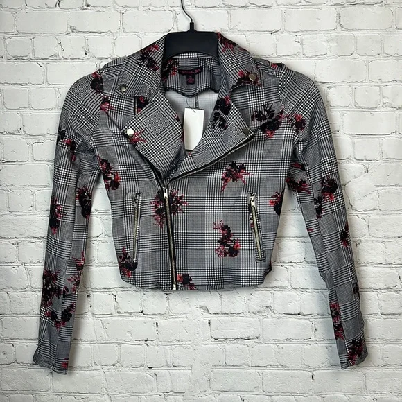 Material Girl Plaid Floral Zipper Jacket Juniors Size XS - Picture 1 of 5